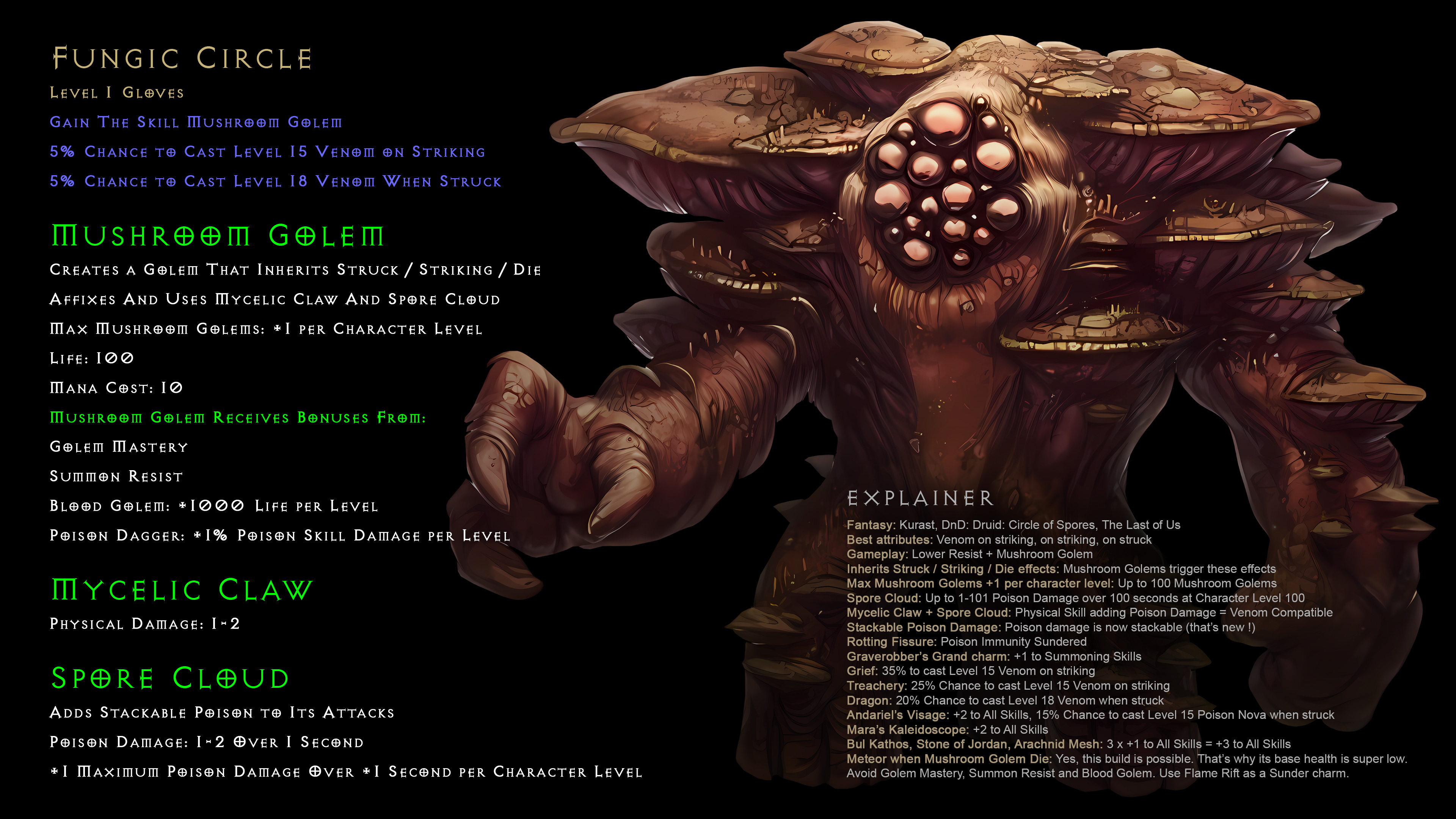 D2R Proposal 13 - Mushroom Golem - Inherits Struck Striking / Die / Affixes - Venom